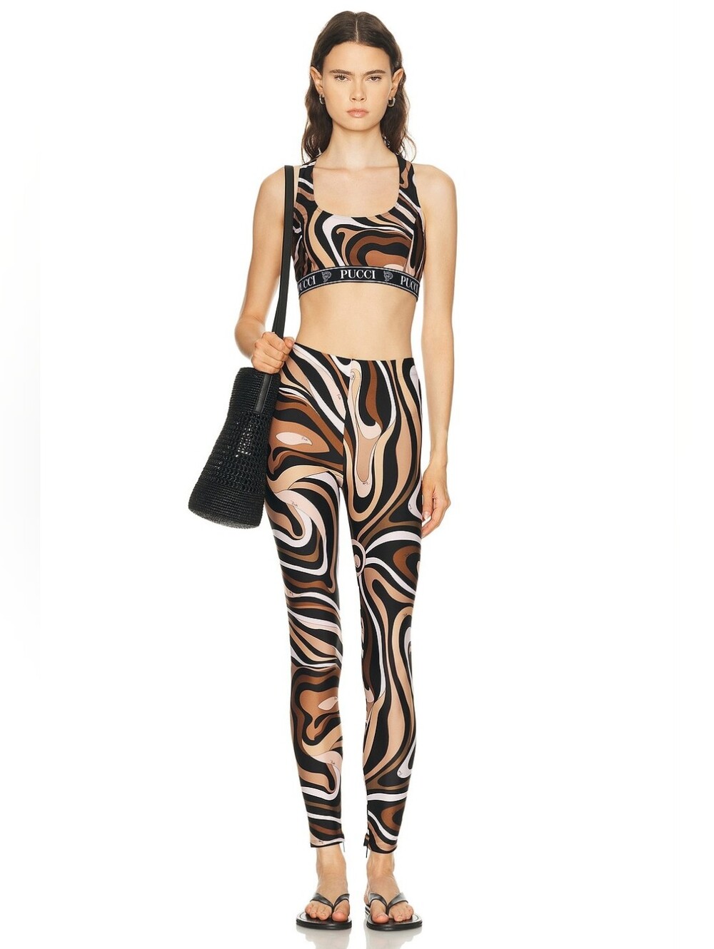 PUCCI Activewear 2 Piece Set Marmo Brown Black Swirl Logo Size S NEW